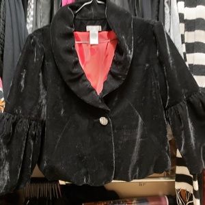 Black velour short jacket, blazer, vintage look  S